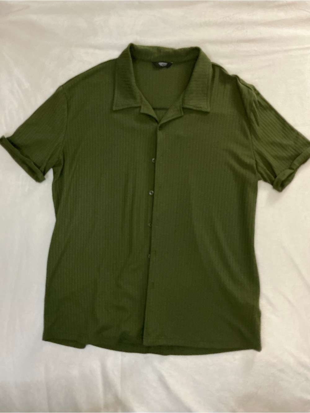 Relaxed Olive Green Short-Sleeve Button-Down Shirt mens - Picture 3 of 5